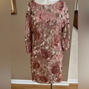 AKIRA Rose Gold Sequin Long Sleeve Sheath Dress Sz M